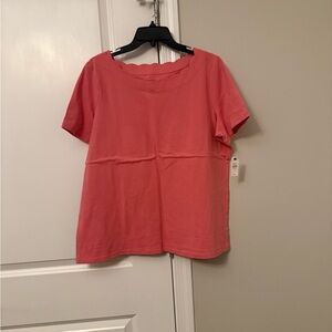 Talbots Coral Short-Sleeve Scalloped Neck Knit Top